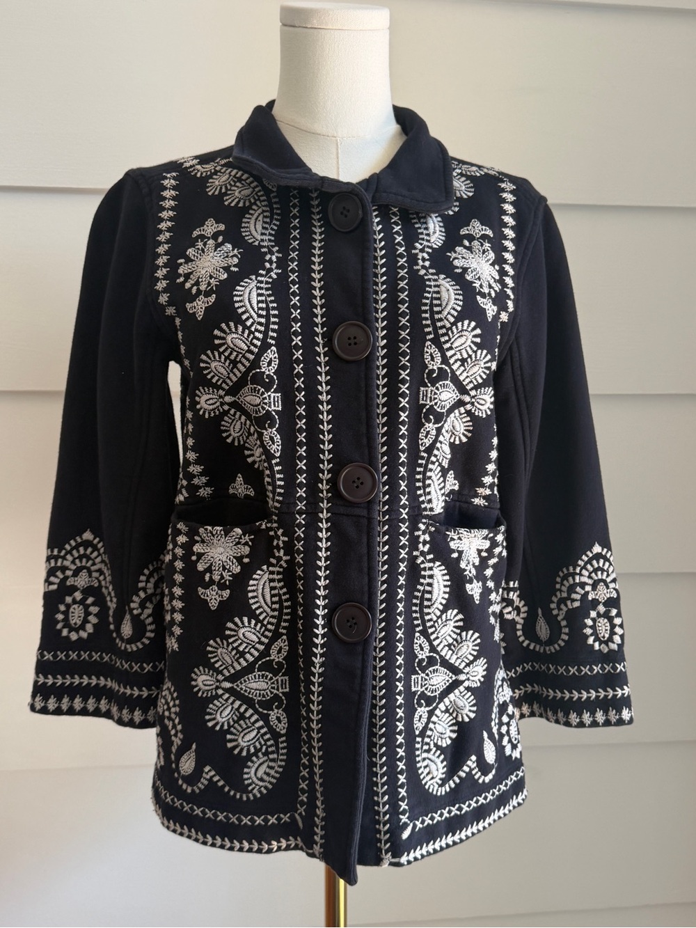 Johnny Was JWLA Black Embroidered Everly Jacket size S